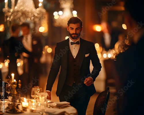 Matre d  Escorting Guests to a Candlelit Elegant Dining Experience photo