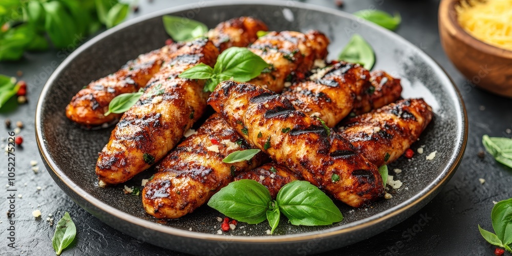 Grilled Chicken Breast Skewers with Basil and Parmesan Cheese Grilled Chicken Breast Skewers with Basil and Parmesan Cheese