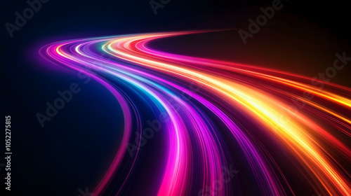 A vibrant night scene featuring a glowing car racing down a colorful road, with abstract patterns and flashes of light creating a dynamic sense of speed and motion