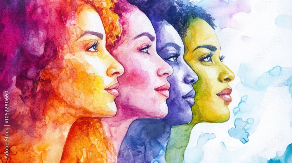 Obraz premium Diverse Women in Watercolor Representation