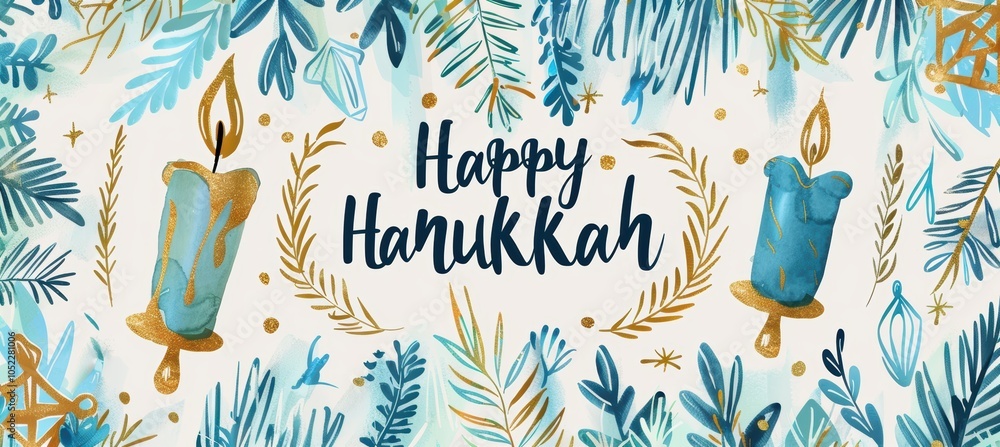 Elegant Hanukkah Greeting Card with Calligraphy and Illustrated Menorah and Dreidel Elegant Hanukkah Greeting Card with Calligraphy and Illustrated Menorah and Dreidel