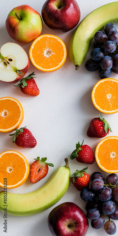 Fresh fruit border red and green perfect for healthy food and lifestyle concepts Fresh fruit border red and green perfect for healthy food and lifestyle concepts
