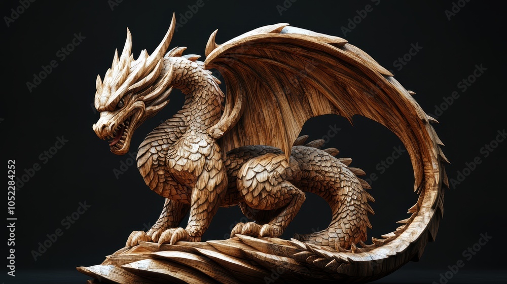Craft a Full body A beautiful Dragon made of wood with beautiful wood grain and a dimensional look. Black Background Studio atmosphere, 8k. hyper realistic photo for magazine. Craft a Full body A beautiful Dragon made of wood with beautiful wood grain and a dimensional look. Black Background Studio atmosphere, 8k. hyper realistic photo for magazine.