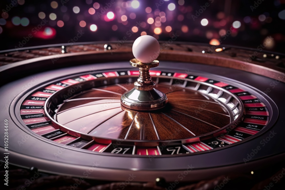Obraz premium Aerial Close-up View of Roulette Wheel with Ball on Number 2 in Casino Setting for Gambling Enthusiasts