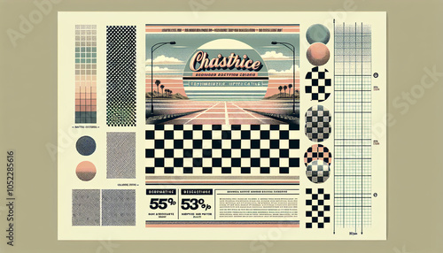 1950s Vintage Poster with Checkered Halftone and Pastel Colors