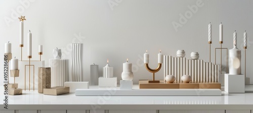 Minimalist Hanukkah Candle and Dreidel Display for E-commerce Promotions photo