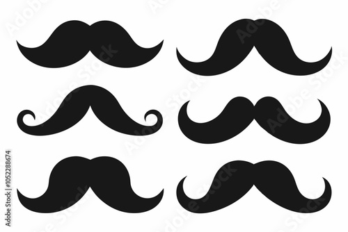 Set of mustache icon vector, Moustache Silhouette	