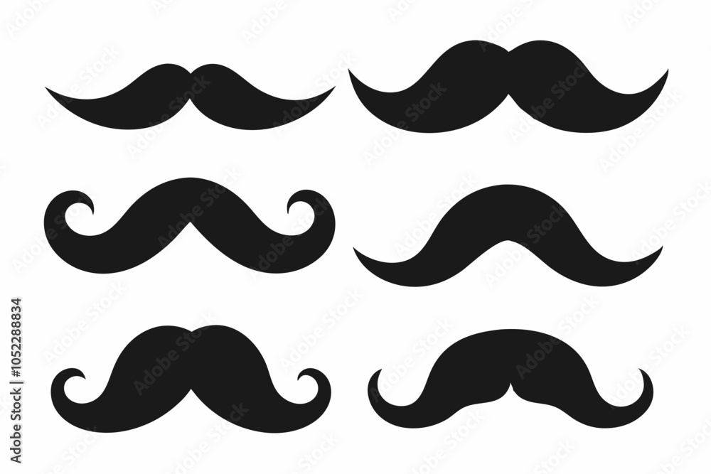 Set of mustache icon vector, Moustache Silhouette Set of mustache icon vector, Moustache Silhouette