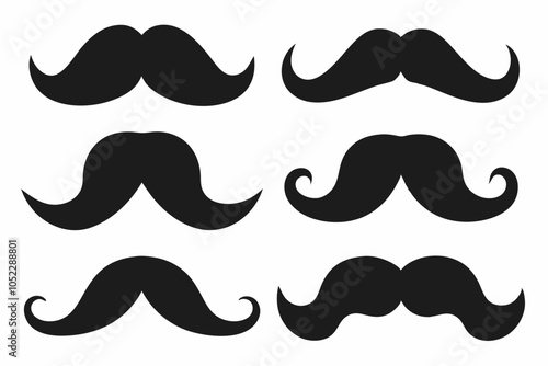Set of mustache icon vector, Moustache Silhouette	