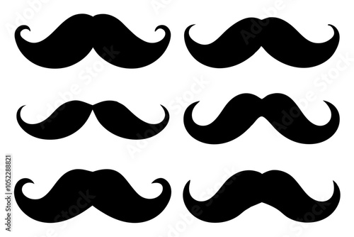 Set of mustache icon vector, Moustache Silhouette	