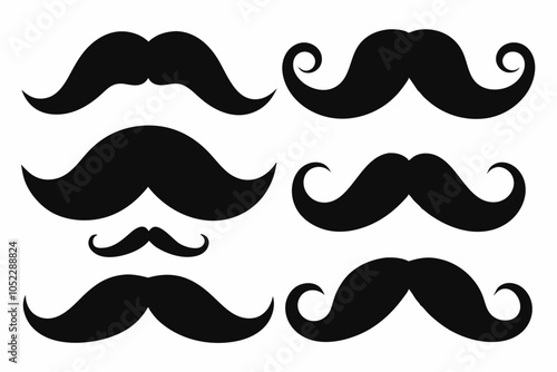 Set of mustache icon vector, Moustache Silhouette	