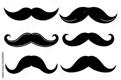 Set of mustache icon vector, Moustache Silhouette	