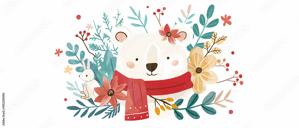 Naklejka premium Winter Wonderland Bear and Rabbit Illustration