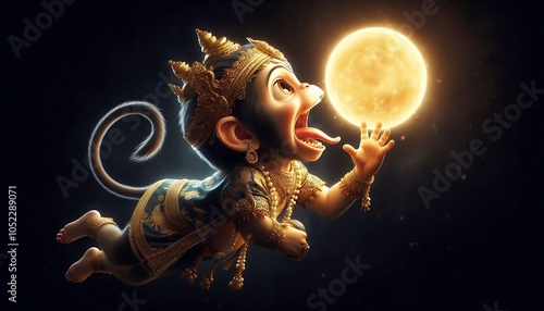 Lord Baby Hanuman flying in the sky towards the Sun thinks that the Sun as Mangoes and Trying to Eat it .The Ultimate True Warrior without know his limitless power and strength, Devotee of Lord Ram. photo