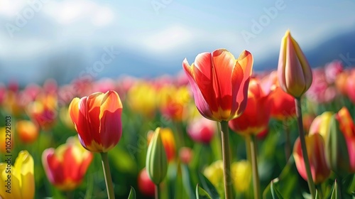 Beautiful tulips field of colorful.