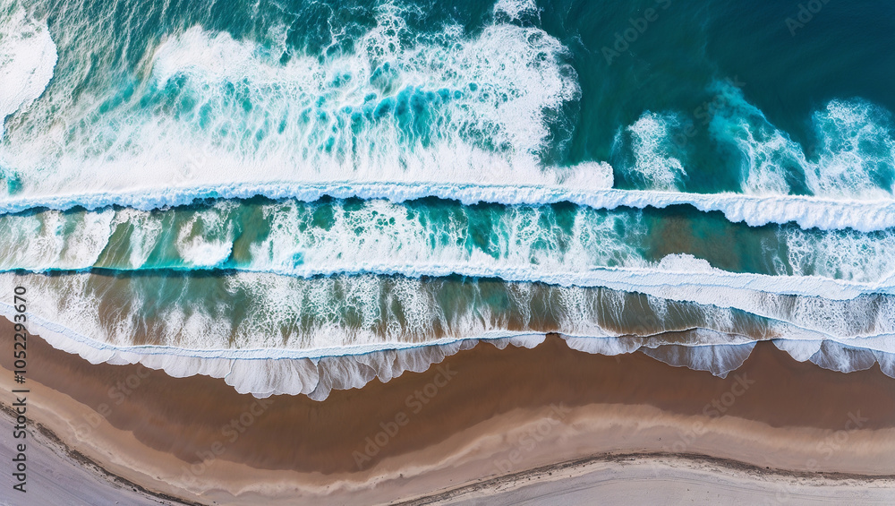 The ocean is blue and has white waves The ocean is blue and has white waves