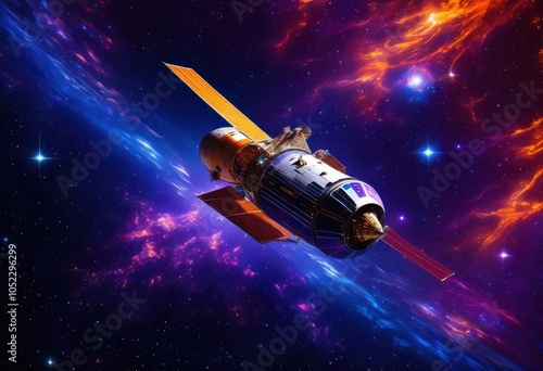 Wallpaper Mural stunning spacecraft model floating expansive cosmic background glimmering stars colorful nebulae, cosmos, galaxy, universe, astronomy, astrophysics, design Torontodigital.ca