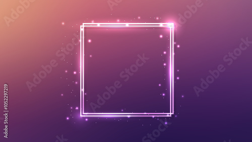 Neon double square frame with shining effects and sparkles