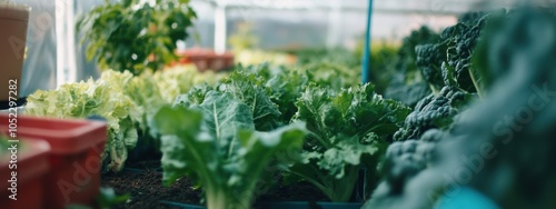 Wallpaper Mural Vibrant assortment of fresh vegetables thriving in a greenhouse, showcasing lush greenery and healthy growth in a controlled environment Torontodigital.ca