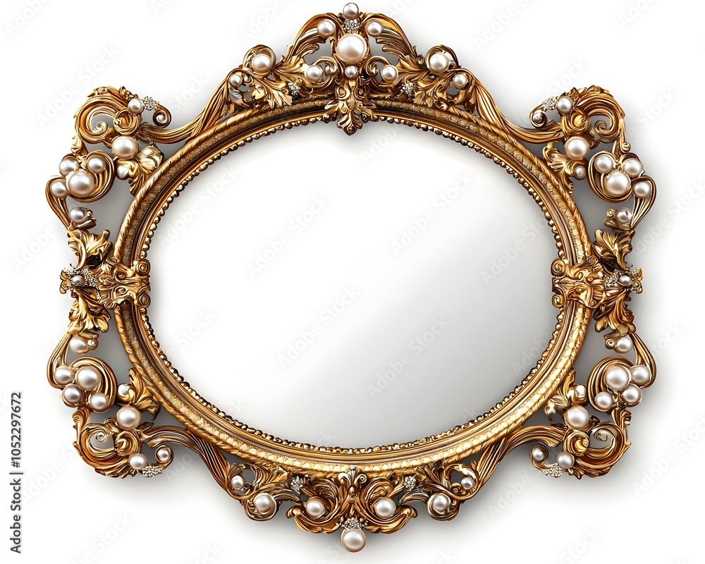 Luxurious Ornate Gold Frame Mirror with Pearls and Gemstones for Elegant Decor or Wedding Themes
