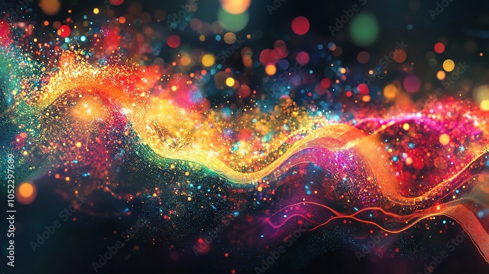 Colorful Abstract Wave with Glittering Bokeh Effects Colorful Abstract Wave with Glittering Bokeh Effects