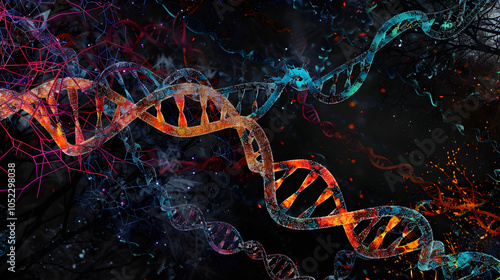 Digital representation of dna strands highlighting crispr gene editing technology