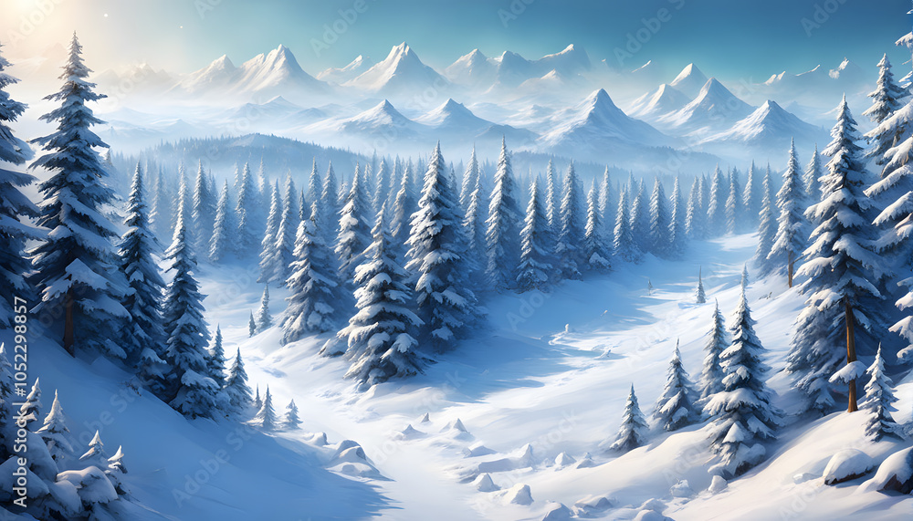 Fototapeta premium snowy forest top view horizon view