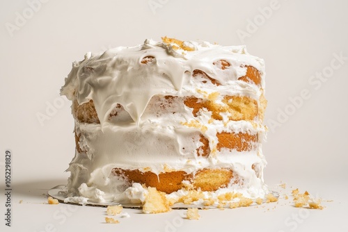 Cake fail, humorous image of cake that turn out as expected, with lopsided layers and messy icing,