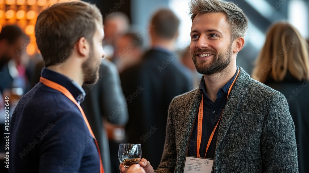 Two Men Engaged in Conversation at Event Two Men Engaged in Conversation at Event