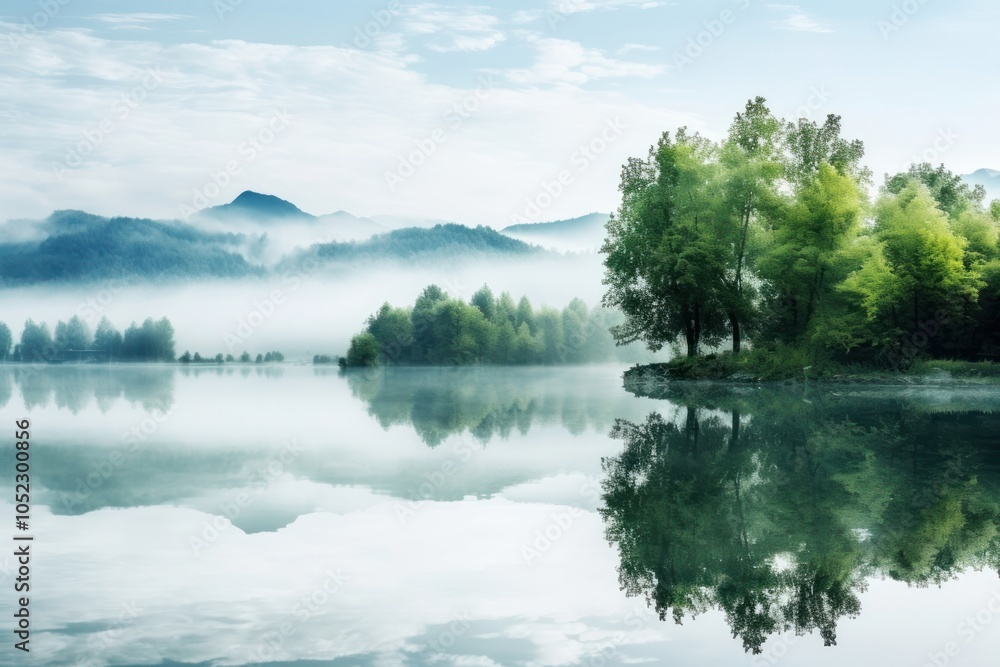 Obraz premium Lake landscape border nature panoramic outdoors.