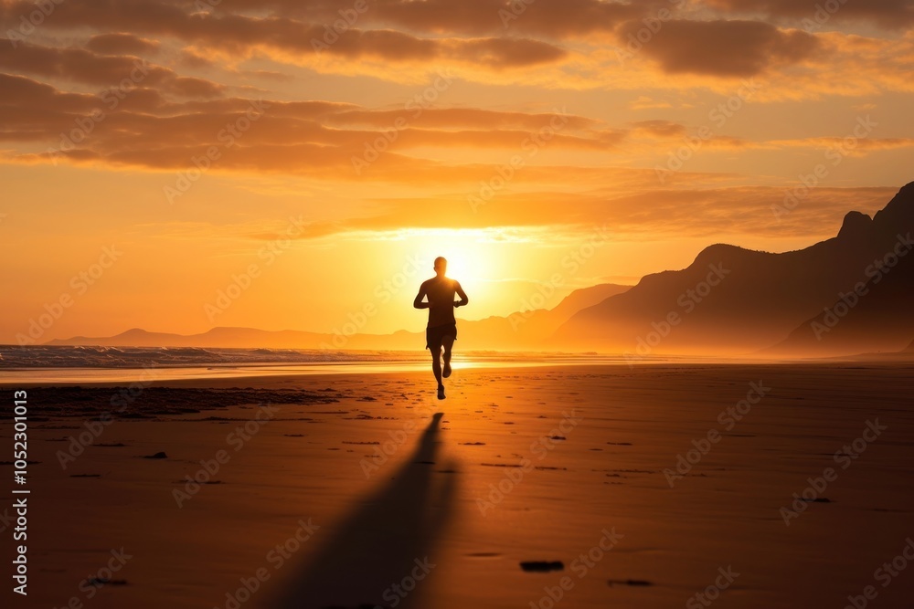 Fototapeta premium Man Runner running beach sun.