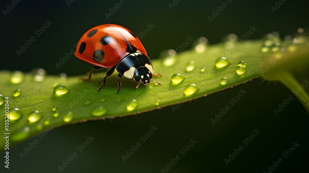 Obraz premium Delicate Ladybug Perched on a Vibrant Leaf