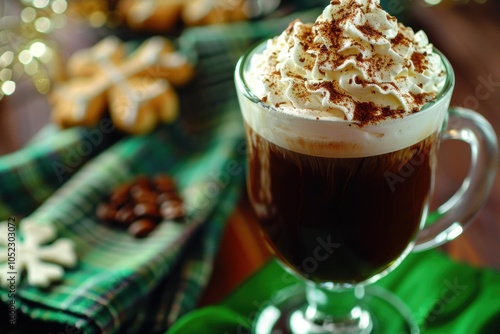 Traditional Irish Coffee with Whipped Cream for St. Patrick's Day Celebrations