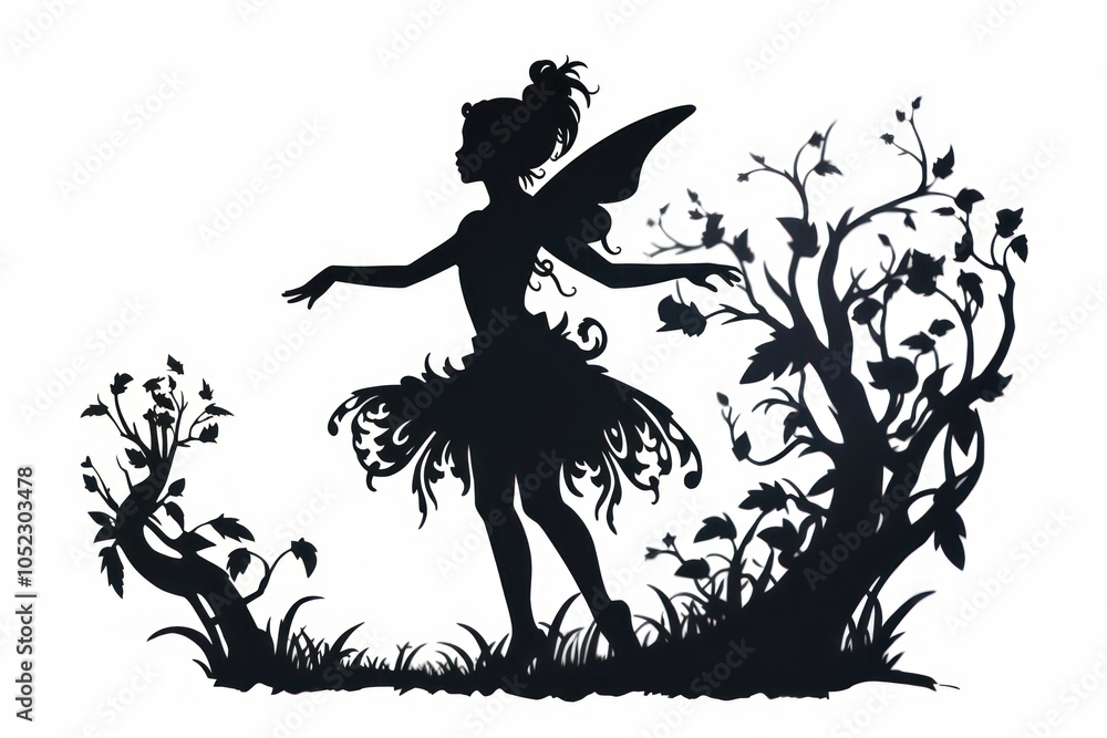 Silhouette dancing fairy white background. Silhouette dancing fairy white background.