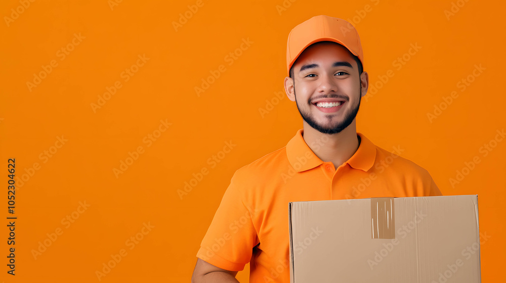 A delivery worker smiling with a box in hand. Impressing Customers in the Freight Forwarding Business. A delivery worker smiling with a box in hand. Impressing Customers in the Freight Forwarding Business.