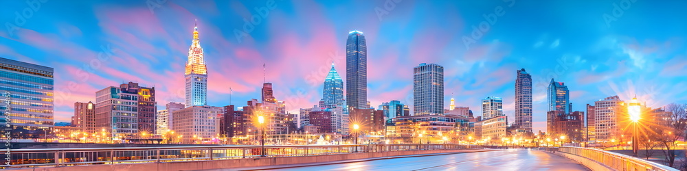 Fototapeta premium Ohio,A city skyline with a large building in the middle