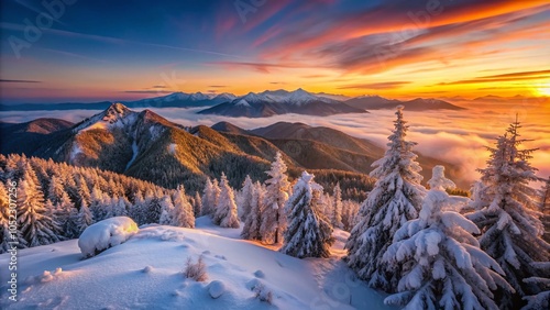 Breathtaking Winter Sunrise Over Stoh Peak in Mala Fatra, Slovakia - High Dynamic Range Mountain Landscape Photography