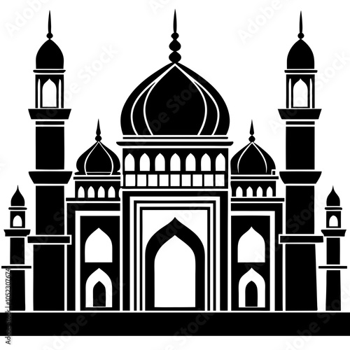  islamic-mosque-silhouette-vector.Highly Detailed Mosques.Silhouette dome mosques at night with stars, crescent moon and dark blue sky. Vector banner design .Mosque silhouette