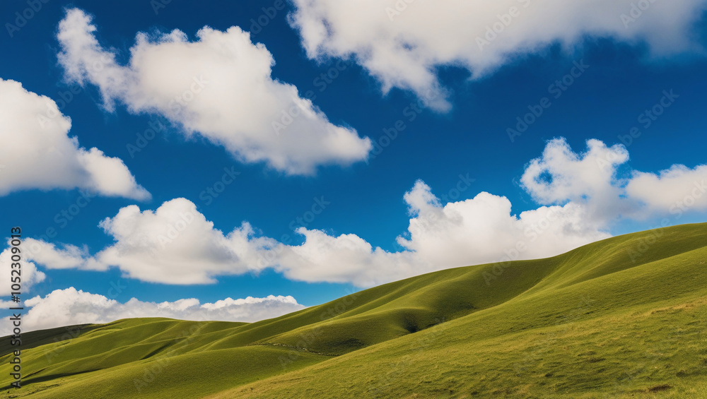 green field under a blue sky with fluffy clouds, creating a picturesque landscape that embodies tranquility and the beauty of nature green field under a blue sky with fluffy clouds, creating a picturesque landscape that embodies tranquility and the beauty of nature