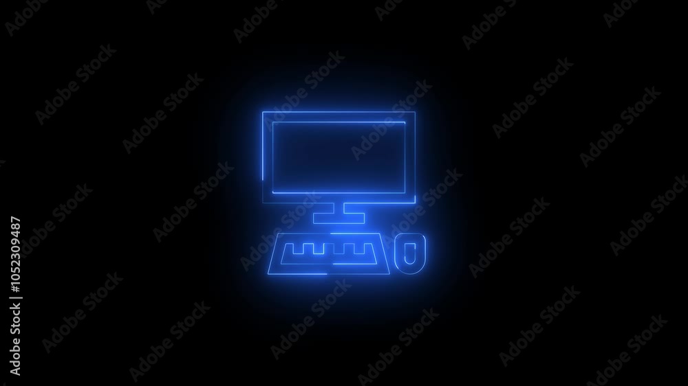 Neon productivity mode icon glowing black background animation Neon productivity mode icon glowing black background animation