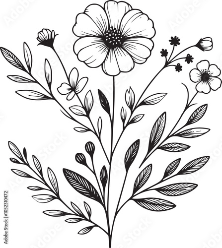 A flower illustration with clean, simple line on a white background