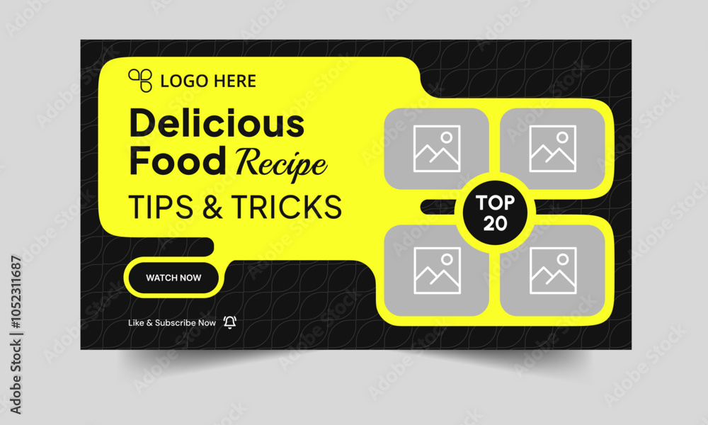 Delicious food recipe tips and techniques video cover banner design, daily food recipe tricks video thumbnail banner design, fully customizable vector eps 10 file format Delicious food recipe tips and techniques video cover banner design, daily food recipe tricks video thumbnail banner design, fully customizable vector eps 10 file format