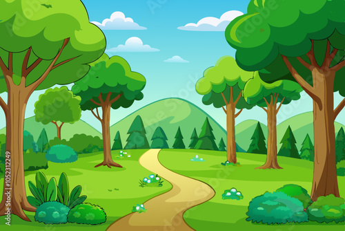 beautiful green forest with clearing vector illustration