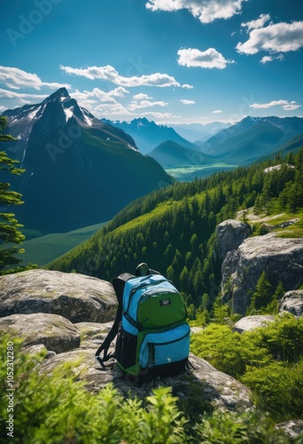 adventure ready backpack set breathtaking natural scenery clear blue skies, nature, mountain, forest, sky, hiking, travel, outdoor, exploration