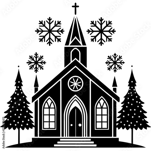Christmas church vector silhouette 