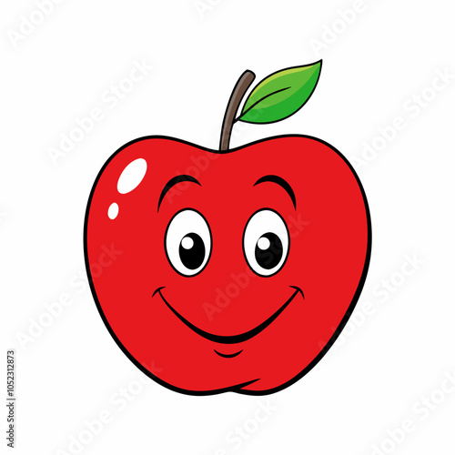 A Red Apple Isolated with smiley face on white background