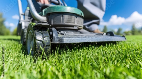 Wallpaper Mural Close up of Lawn Mower Cutting Green Grass on a Sunny Day Torontodigital.ca