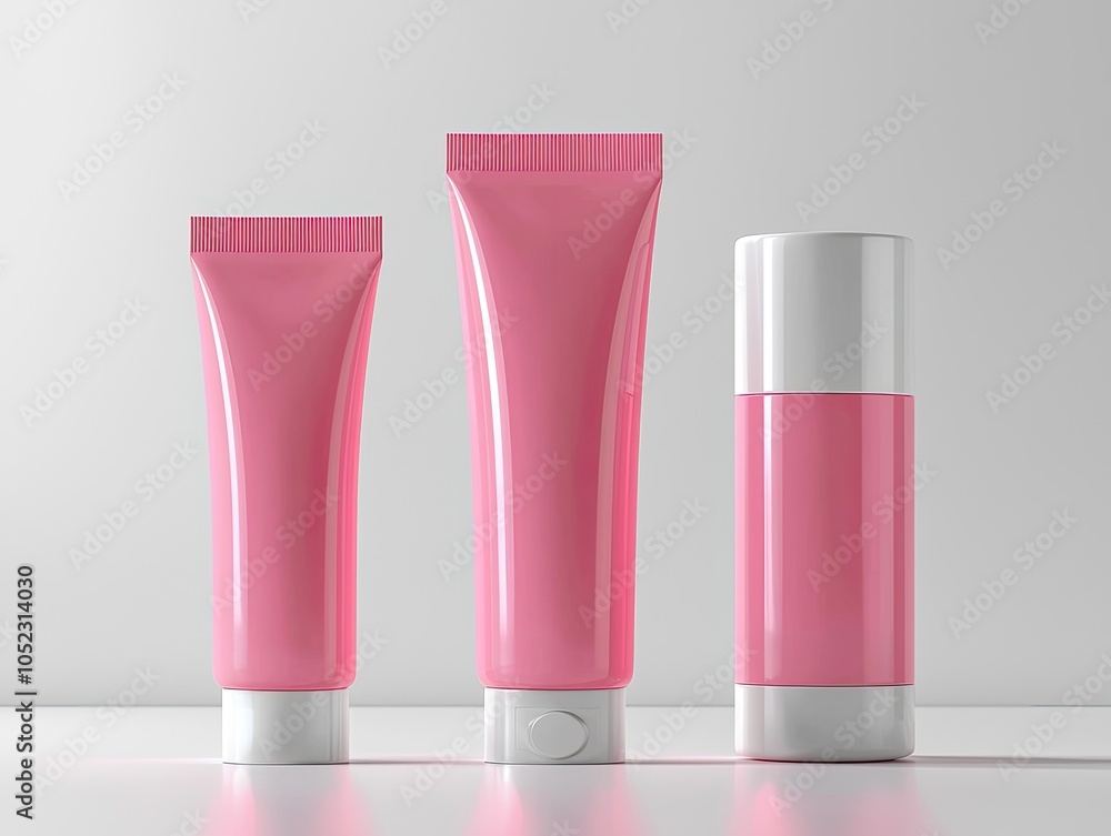 Set Cosmetic tube pink and white Mock up isolated on white background Set Cosmetic tube pink and white Mock up isolated on white background