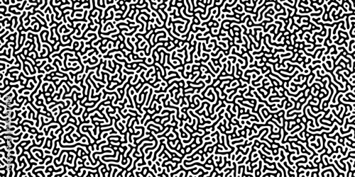 Turing reaction diffusion monochrome seamless pattern with chaotic motion .Linear design with biological shapes. Organic lines in memphis. abstract turing organic wallpaper background .	