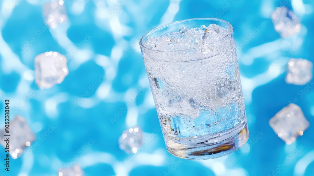 Sparkling Water with Ice Cubes Floating in a Swimming Pool Sparkling Water with Ice Cubes Floating in a Swimming Pool